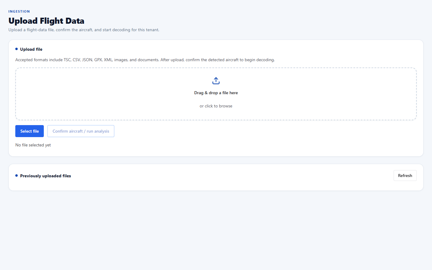 Lentinis upload page for flight data files